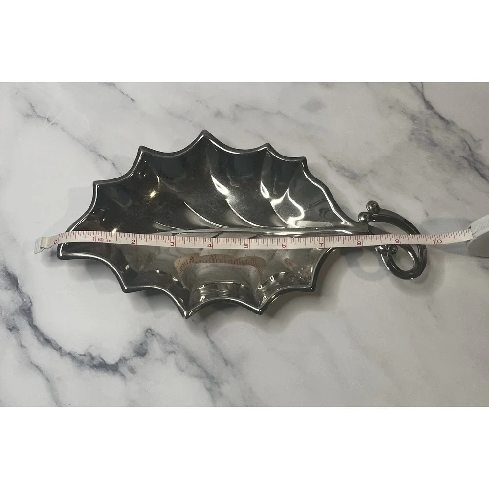 Vintage Hugo Silver Plated Leaf Shaped Tray MCM 9.5x5